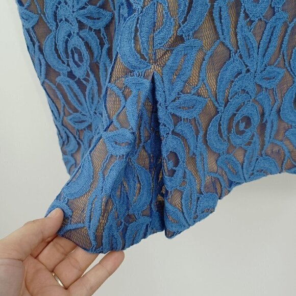 Eva Franco Blue Lace Sheath Dress Women's 6 Mini Pleated Party Formal Event - Picture 5 of 11